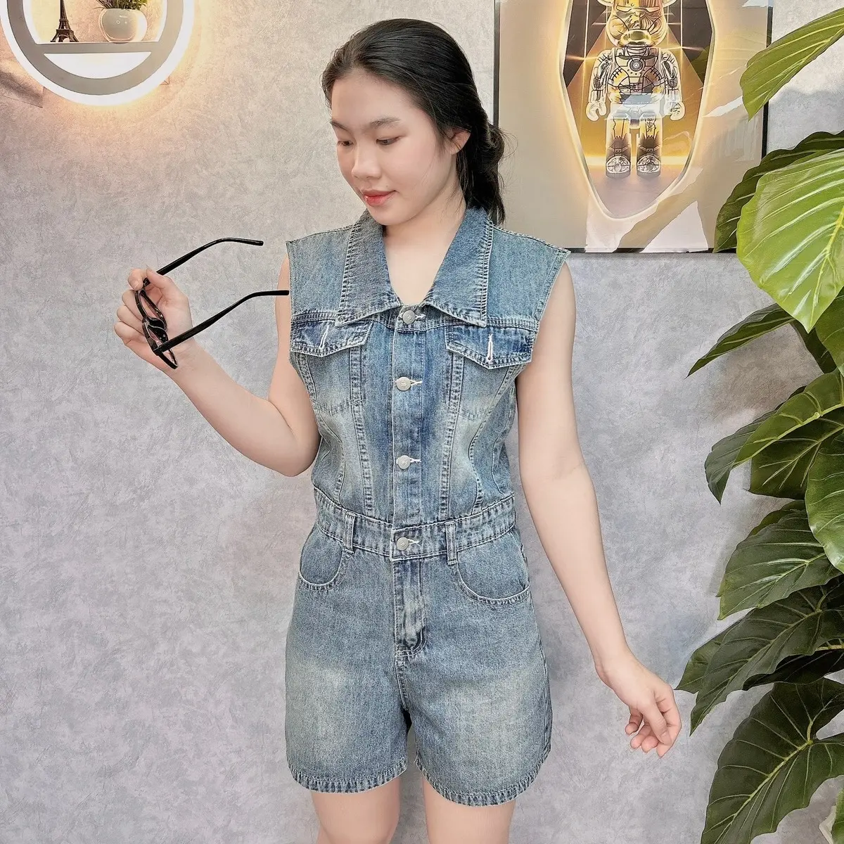 JUM JEAN ÁO SÁT NÁCH QUẦN SHORT CÓ ĐAI EO HÀNG QUẢNG CHÂU