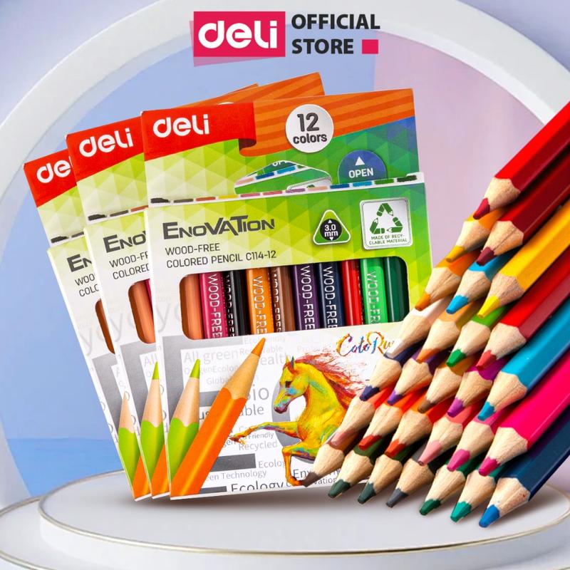 Bút chì màu gốc dầu Deli - Hộp 12 màu chì học sinh chuyên nghiệp - Màu sắc tươi sáng không dễ gãy - Quà tặng cho bé