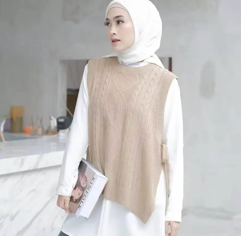 Beautyshirt ~ Halma Vest Bahan Rajut / Atasan Wanita Kekinian Rompi Rajut Tali Samping Ala korean Style brokat / outer Top Motif Santai 4