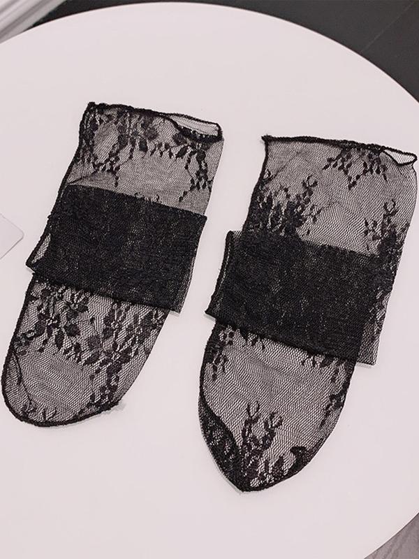 Women's 2 Pairs Sheer Floral Jacquard Knitted Mesh Crew Socks, Casual Summer Romantic Comfy Breathable Socks for Daily Outdoor Wear, Women Socks for Summer 8