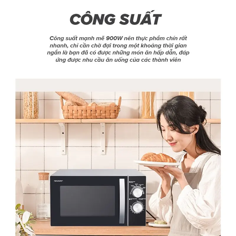 Lò Vi Sóng Cơ Sharp R-31A2VN-S 23L, [ Công Suất 900W, 6 Mức Công Suất,Hẹn Giờ 30'] 3
