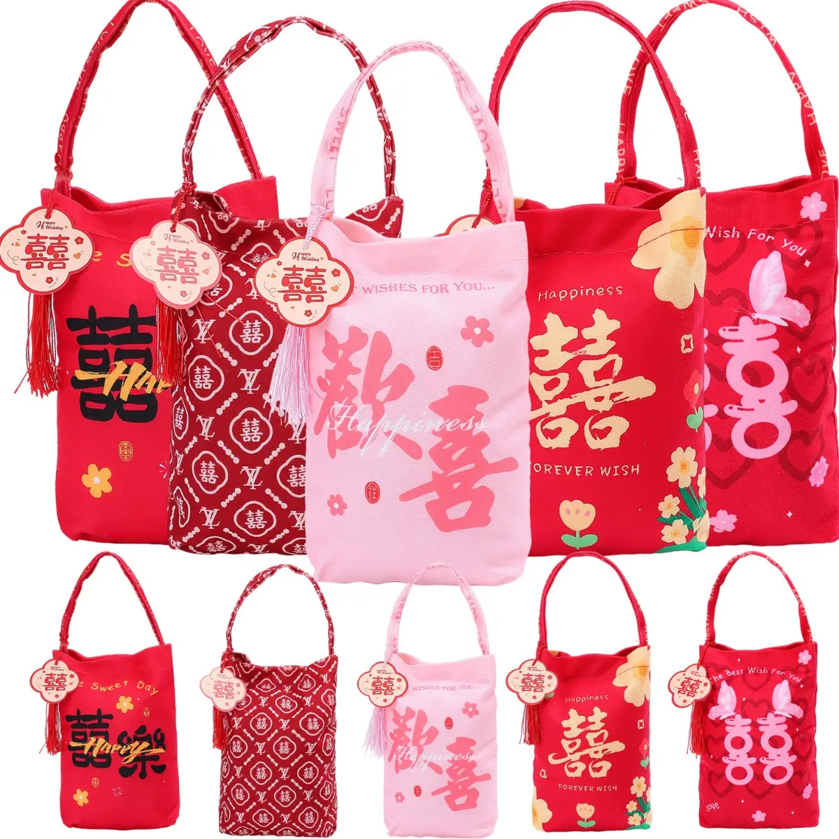 Chinese Style Gift Bags New Year Gift Wrapping Bags Reusable Wedding Party Festival Candy Biscuits Jewelry Bags Supplies