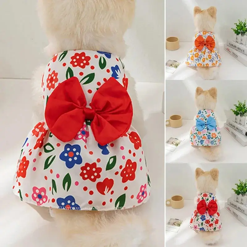 Spring Summer Dog Princess Dress Kitten Pet Skirt Cute Dog Dress Bow Lace for Small Medium Puppy Poodle Chihuahua Schnauzer