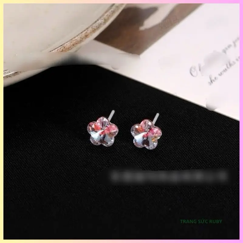 Bông tai hoa mai bằng gốm sinh học không gây dị ứng lấp lánh ánh sáng sang trọng Trang Sức Ruby