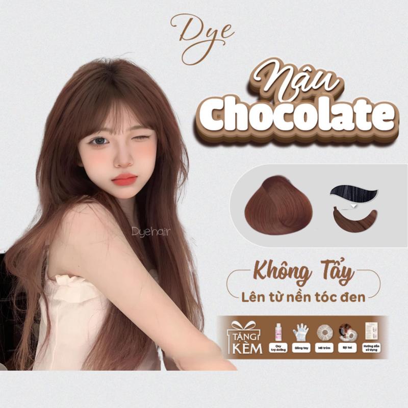 Thuốc nhuộm tóc màu Nâu chocolate,Dyehair, tặng kèm oxy trợ dưỡng và bao tay, Bền màu, Không chứa silicon Đổi Màu Tóc