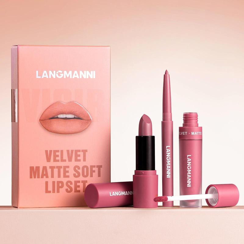 Product Introduction of Long-lasting Waterproof Matte Lipstick & Lip Liner & Lip Gloss Makeup Set, 3 Counts/set Easy Coloring Lip Care Kit, Moisturizing Lip Makeup Kit for All Occasions 5