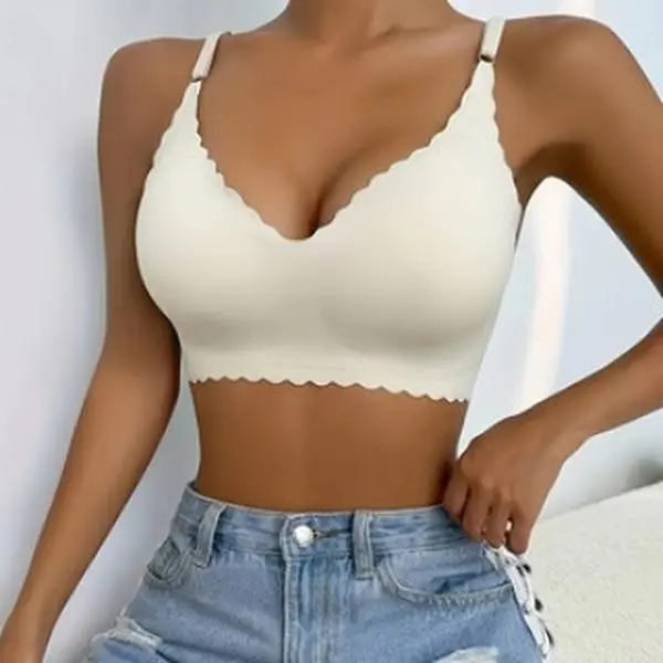 Temu Cross-Border Hot-Selling Seamless Ice Silk Bra with Push-Up, Wave Ruffle, Comfortable Women's Bra