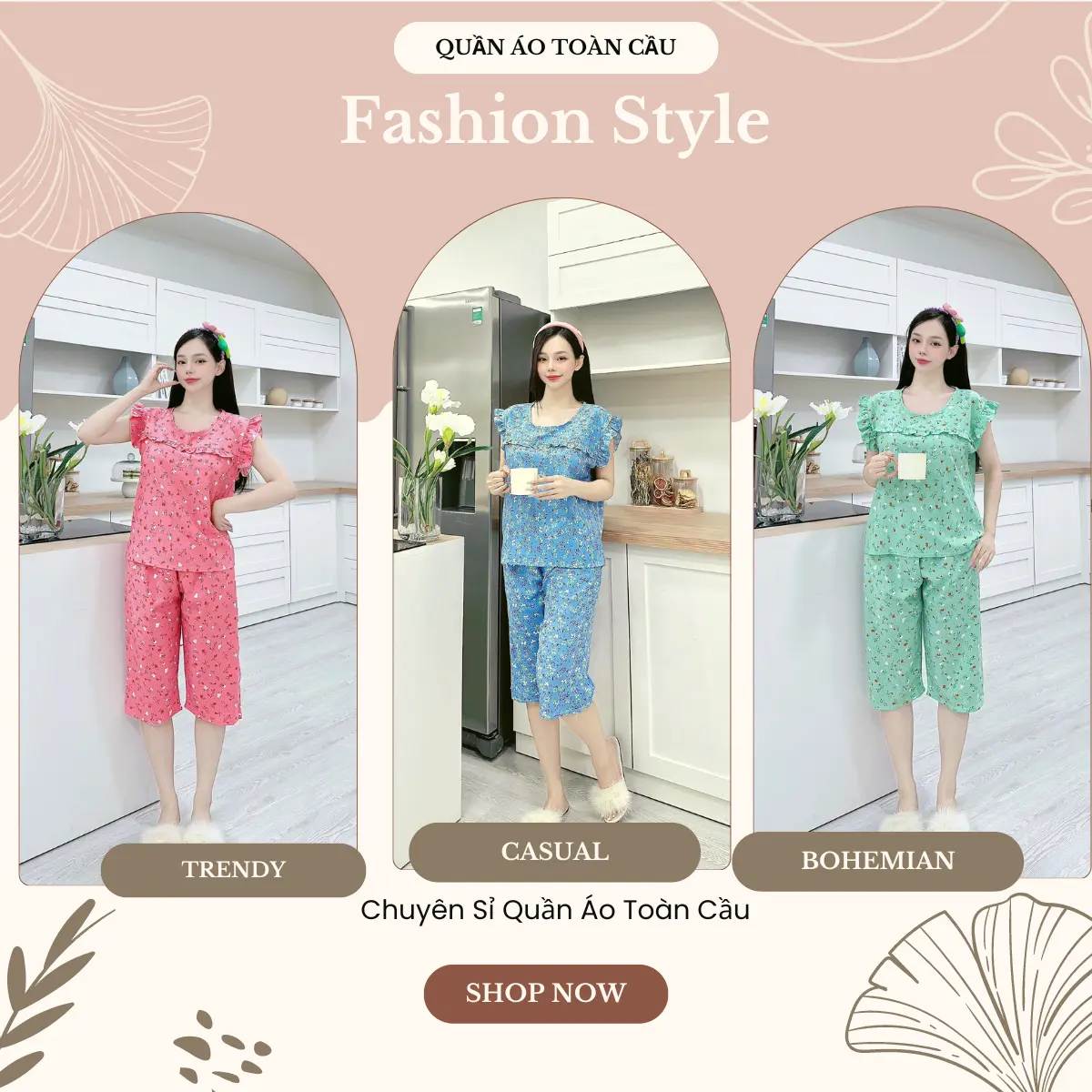 Set Đồ Bộ Lửng Cánh Thiên Set Bộ Lửng Họa Tiết Chấm Bi
