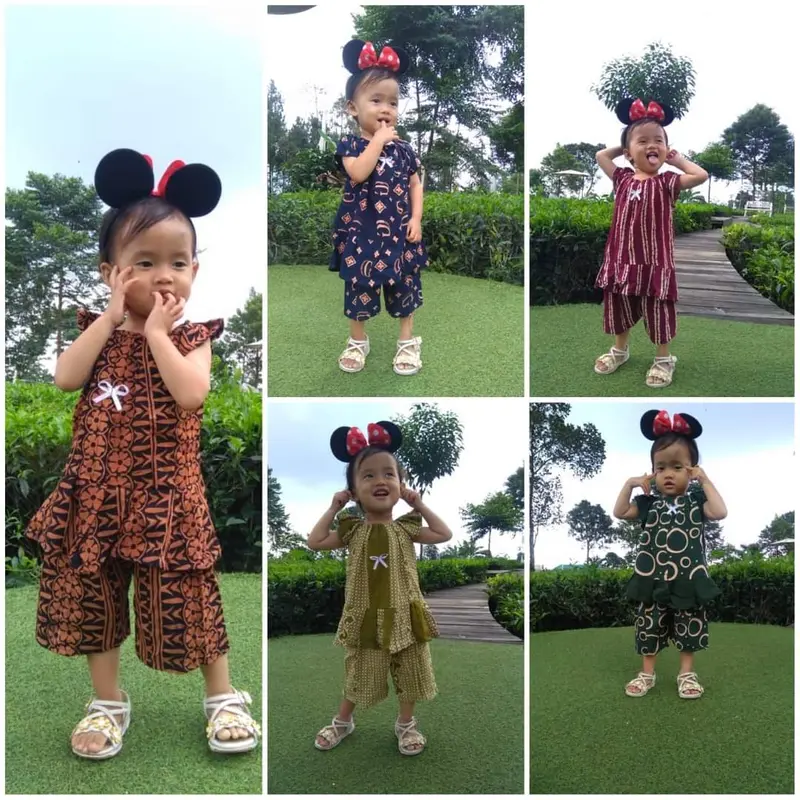 2 pcs Setelan Anak Viscose Premium Cewek Perempuan Usia 6 Bulan sampai 4 Tahun Atasan Lengan Pendek Kerah Leher U Neck Pita Dada Depan Bawahan Celana Lingkar Pinggang Karet Melingkar Panjang dibawah Lutut Bahan Tebal Nyaman Motif Kekinian Lucu Warna Warni 8