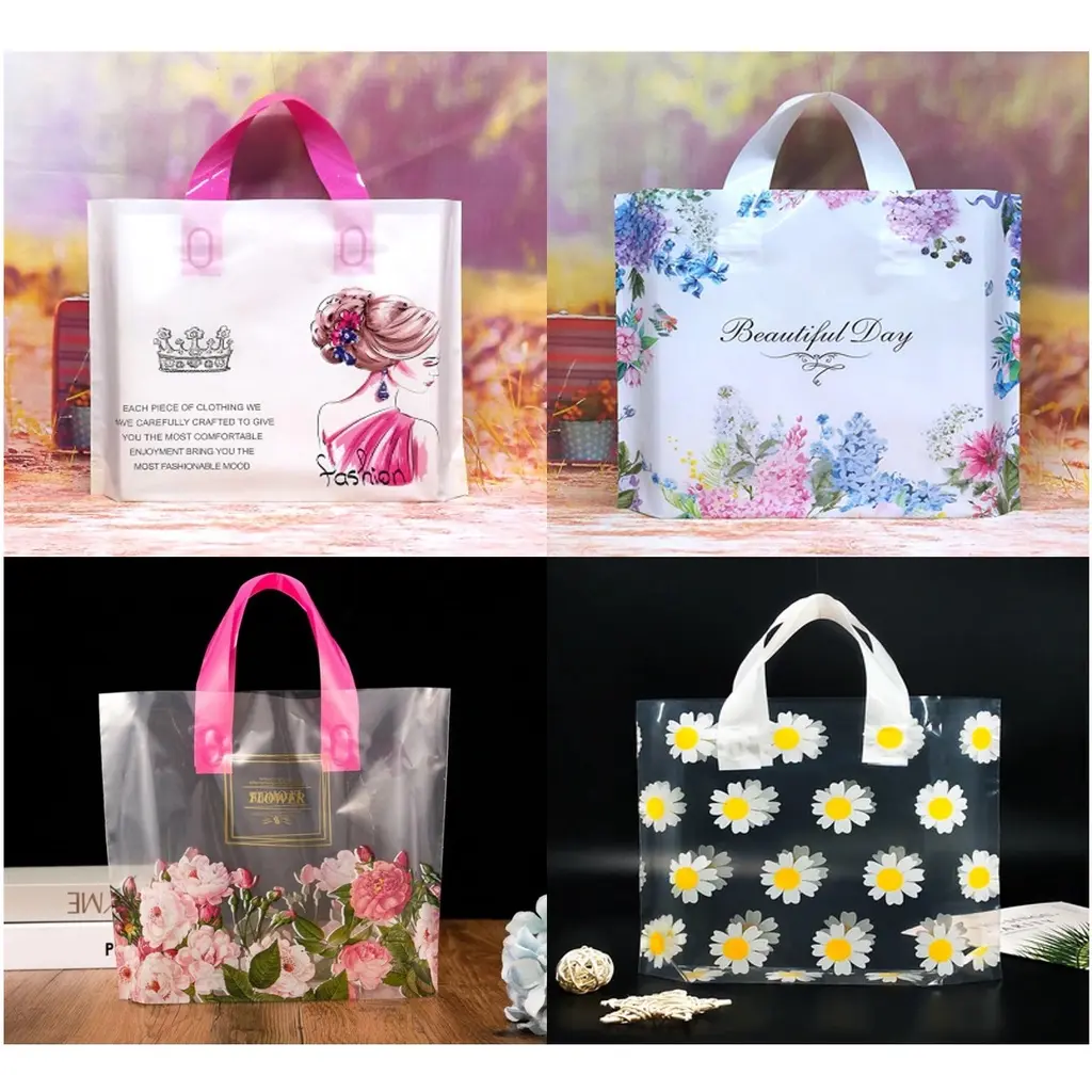 (+-50pcs) Premium Goodies Bag (S size-30x25cm & 35x30cm) Shopping Plastic Bag With Handles Clothes Packaging Thank You Bag Office Stationery