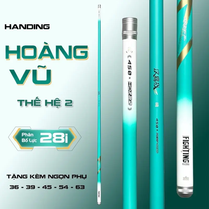 Cần câu tay Handing Hoàng vũ 5H phân bổ 28i đủ các size cần 36-45-54-63 tặng kèm ngọn trục phao thẻo 4