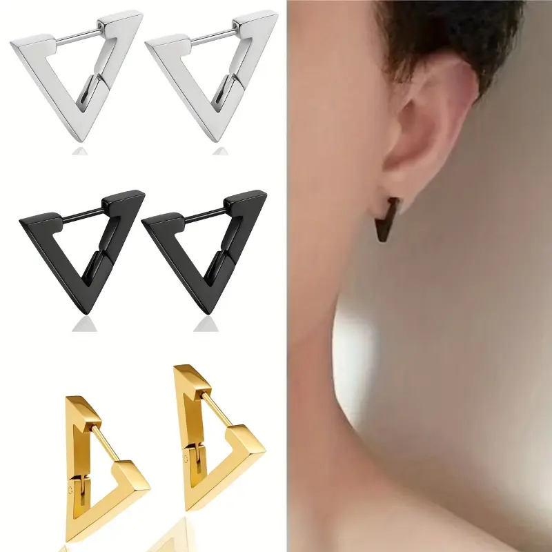2pcs Stainless Steel Triangular Hoop Earrings, Suitable for Women and Girls Gift jewelry 3