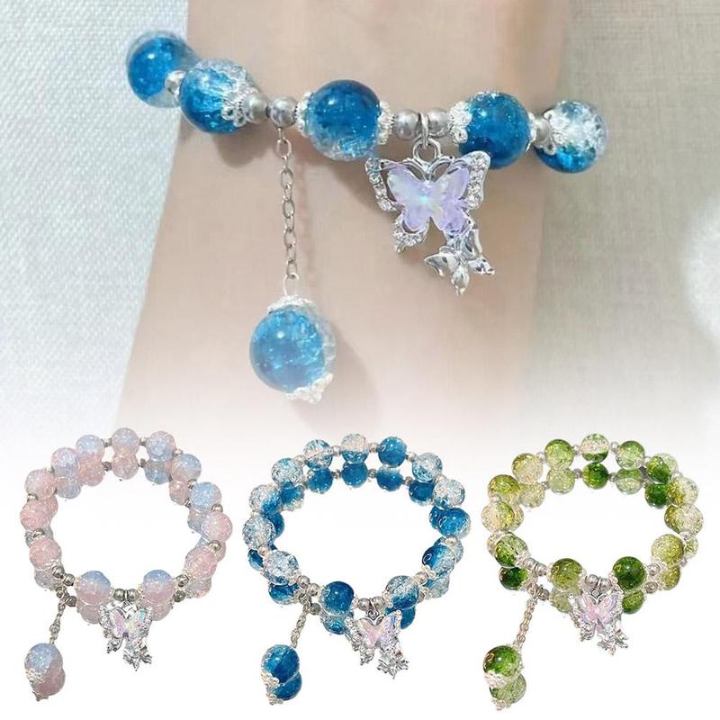 Bộ Hạt Nghiền Màu Xanh Dương, 3 Cái, Dây Bướm, Vòng Tay Học Sinh, Hoa Và Hoạt Hình, Đính Cườm, Đầy Màu Sắc, G3N0 1
