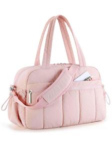 Women's Solid Color Quilted Puffer Design Travel Bag, Casual Large Capacity Gym Bag with Wet Pocket, Durable Carry on Weekender Bag for Women