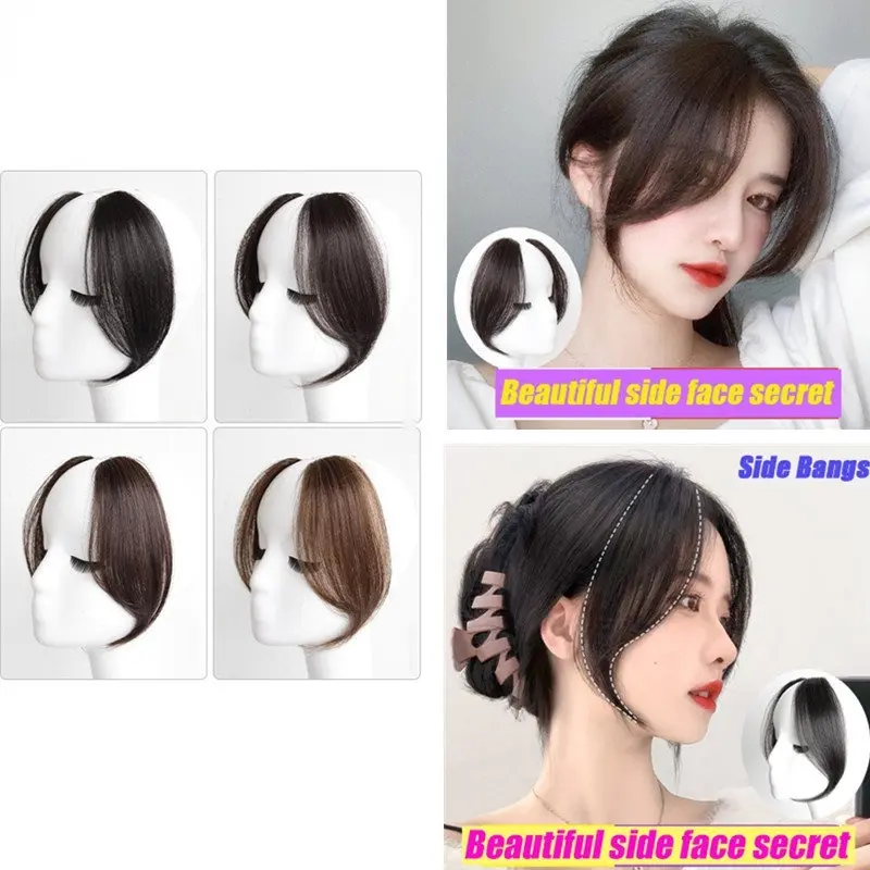 Rambut palsu potongan gadis manis, aksesori Korea lancar, Alamiah, Tidak kelihatan, poni sisi udara, sambungan rambut