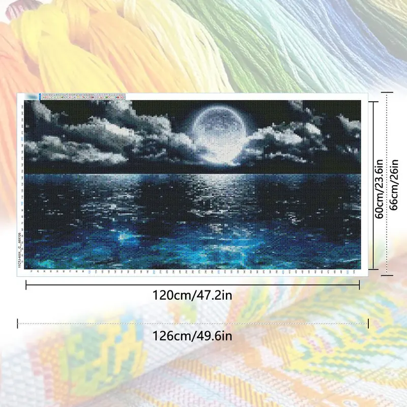 Ocean Moon Pattern Counted Cross Stitch Kit, DIY Painting Cross Stitch Needlework Set, Home Decoration Supplies 1
