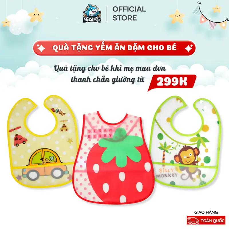 [Quà tặng] Yếm Ăn Dặm Cho Bé Có Máng, Siêu Nhẹ Chất Liệu Cao Cấp Chống Nước 0