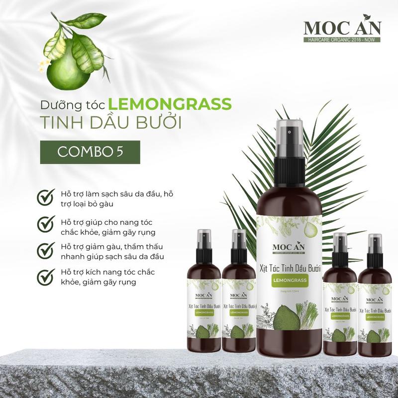 X5BLEG120 - Combo 5 Chai Xịt Tinh Dầu Vỏ Bưởi Da Xanh & Tinh Dầu Sả Chanh Mộc Ân Haircare 120ml Hỗ Trợ Giảm Rụng, Mọc Tóc Chăm Sóc Tóc