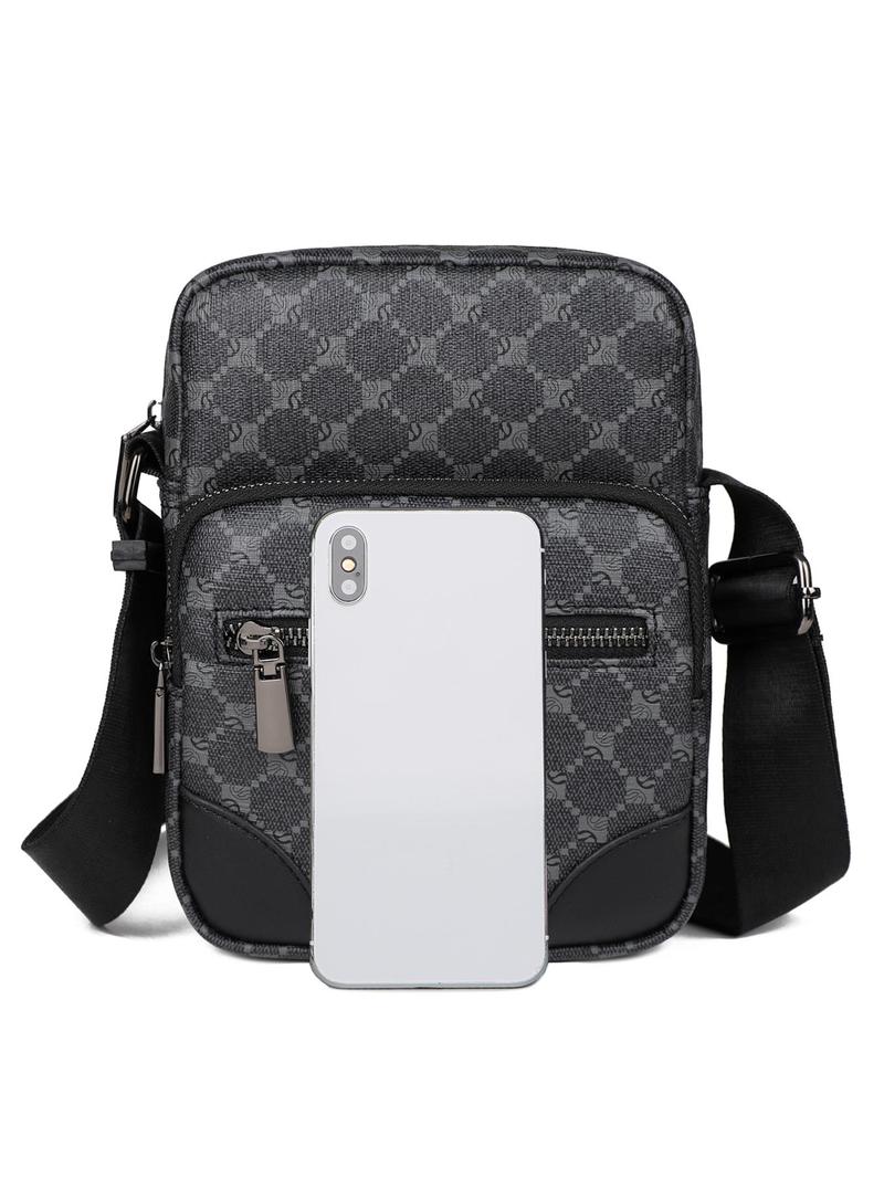 Product Introduction of Men's Casual Geometric Pattern Zipper Crossbody Bag, Fashionable Shoulder Bag for Daily Used, Casual Trendy Versatile High-quality Daily Commuting Bag, Compact Sling Purse 16