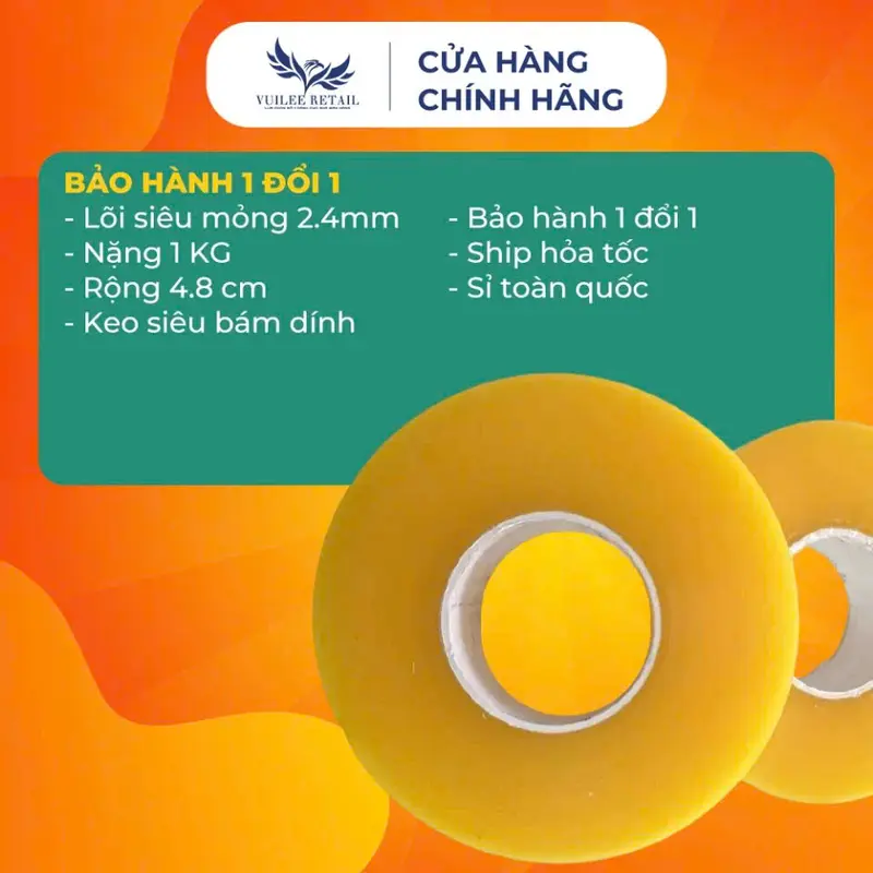 Băng Dính Đóng Thùng 1Kg/Cuộn Lõi Nhựa Mỏng, Băng Keo Trong Đục Loại Lớn Cuộn 1Kg Siêu Dai Giá Xưởng VUILEE RETAIL 3