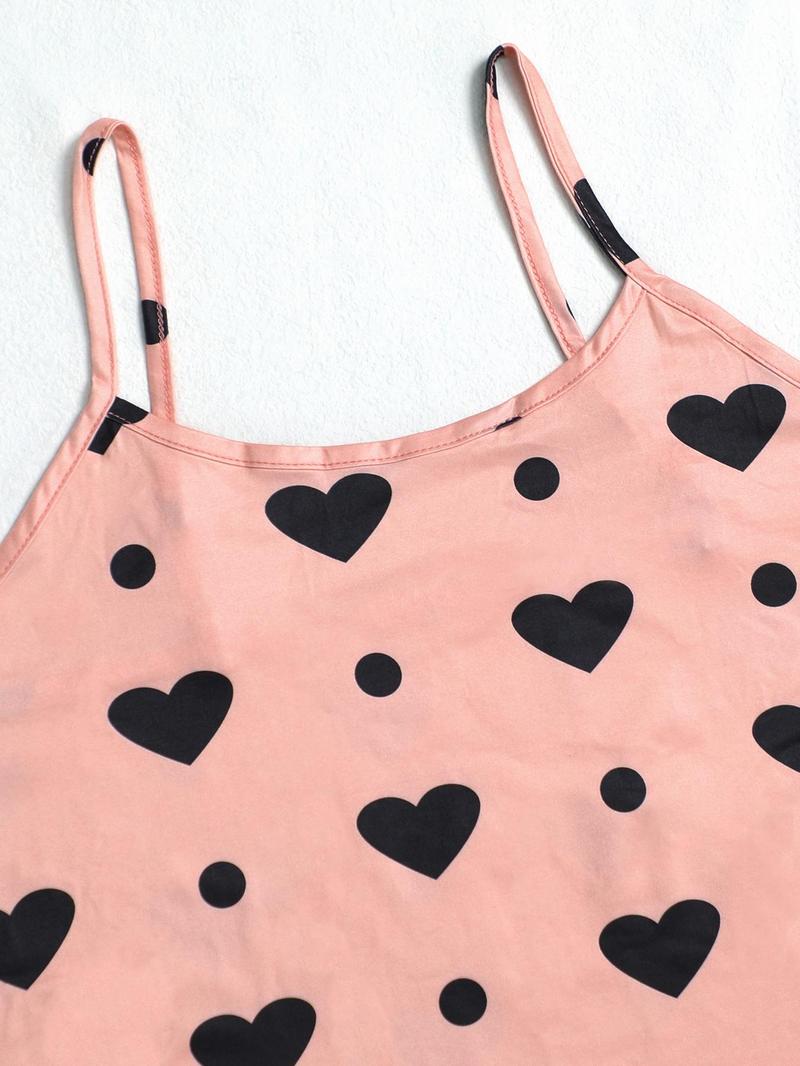 Product Introduction of Plus Size Heart Print Cami Top & Shorts Loungewear Set, Casual Comfy Pyjama Set for Women, Women's Sleepwear for Summer 7