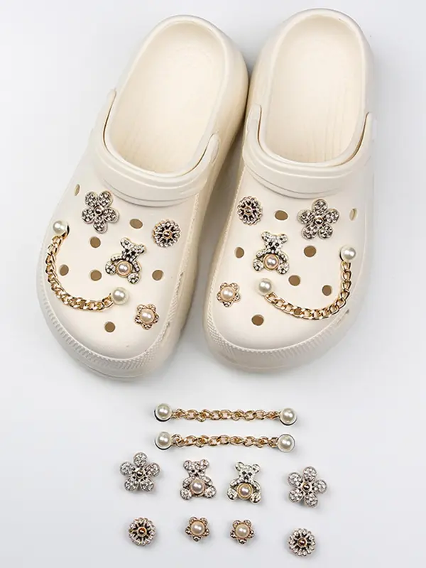 Cute Bear & Faux Pearl & Rhinestone Design Shoes Decorations, Fashionable Novelty Shoes Decorations for Clogs, Dazzling Glamour Trendy Holiday Shoe Accessories for Women & Girls As Birthday Gifts, Holiday Essentials for Girls, Gift Set 3