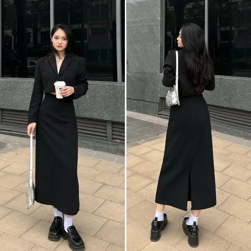 Chân váy dài midi dáng suông (H3) xẻ tà sau thanh lịch chất tuyết mưa không bai nhăn có bigsize