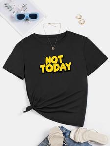 ImprinTee Women's Letter "NOT TODAY" Print Round Neck Graphic Tee, Vintage Trendy Casual Short Sleeve T-shirt For Daily Wear, Ladies Summer Outfit