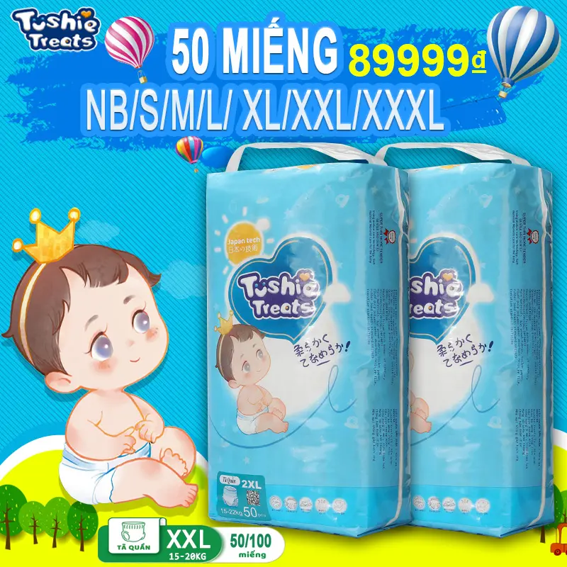 100/50  Tã bỉm Tã quần  cho bỉm em bé Công nghệ Nhật bản ôm sát thấm hút thông thoáng NB/S/M/L/XL/XXL/XXXL