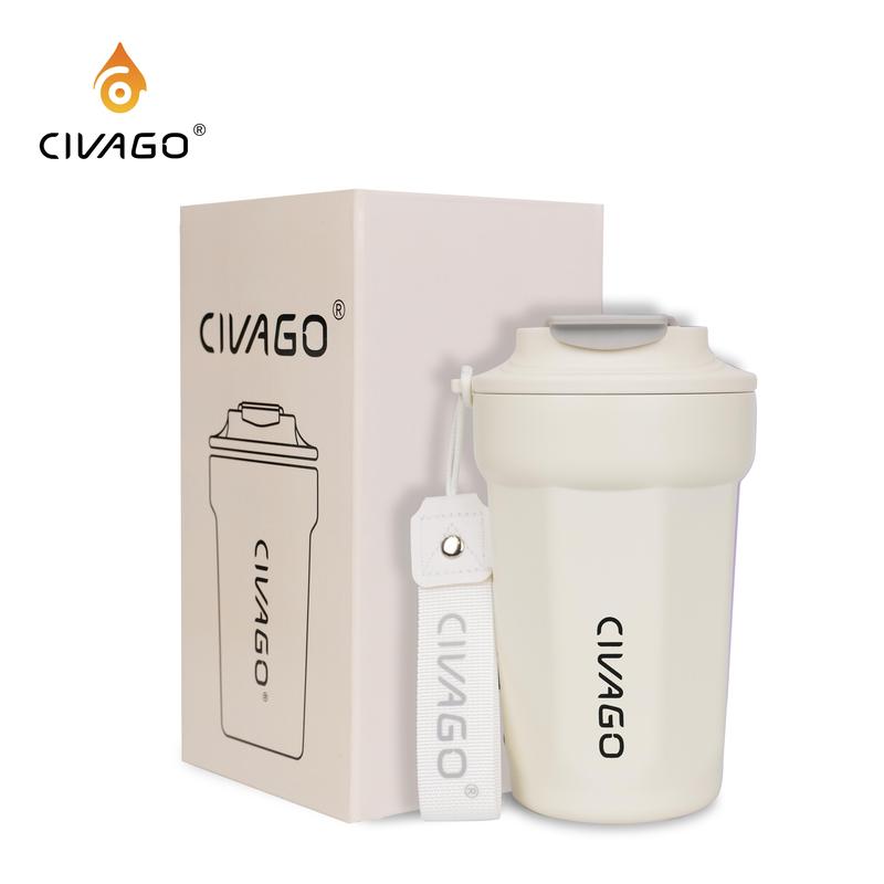 Bình Giữ Nhiệt Coffee CIVAGO Inox 304 Trắng 380ml Lớp lót gốm hai lớp cốc giữ ly magnum