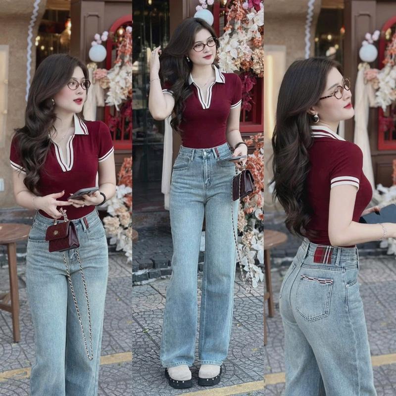Áo thun polo nữ Bigsize rất viền dáng ôm chất liệu thun tăm lạnh có giãn mặc trẻ trung năng động 574