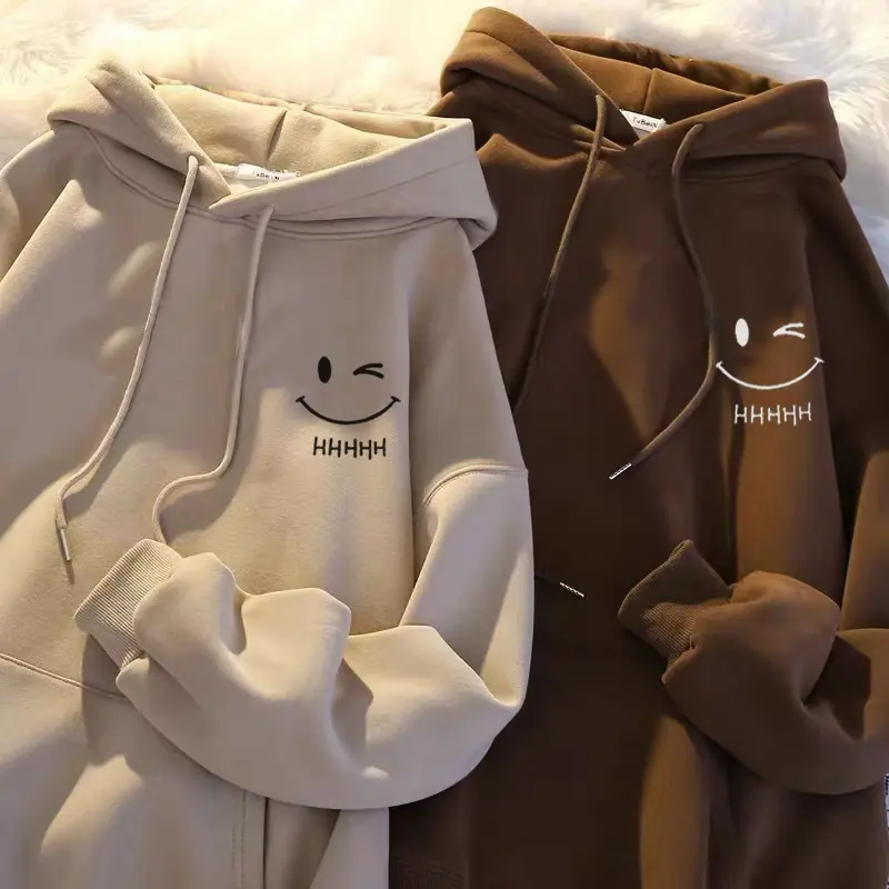 Áo Hoodie Cashmere, Dáng Rộng Vừa Vặn, Thiết Kế Mặt Cười, Phong Cách Thường Ngày Thích Hợp Cho Các Cặp Đôi, Xu Hướng Thời Trang Hiện Đại Nữ Nhung
