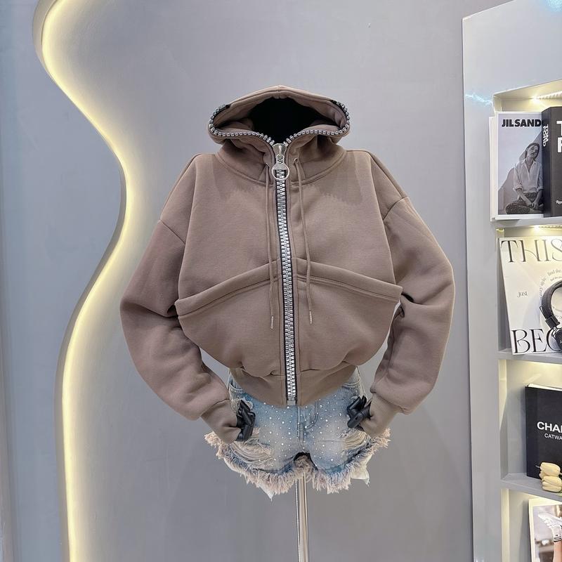 ÁO KHOÁC NỈ DỆT DÂY KÉO TO FORM VỪA 4 túi - size từ 38kg -65kg vừa Nữ Jacket Women Top