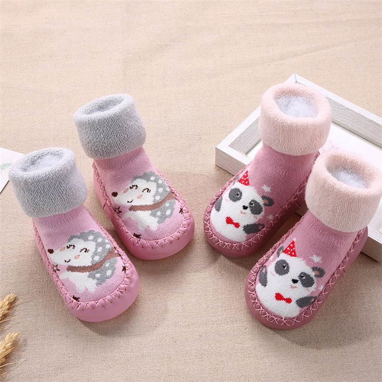 Product Introduction of Baby Rubber Shoes Toddlers Infant Sock Cartoon Animal Pattern Anti-slip Warm Terry Winter Baby Shoes 6 Months To 3 Years Old 5