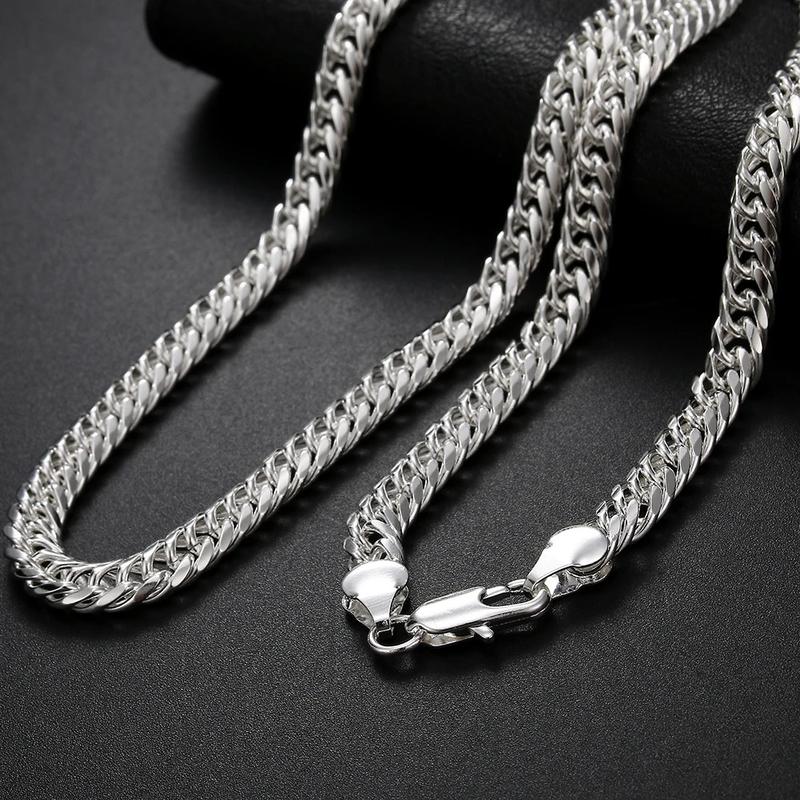 Product Introduction of Fashion original brand 925 Sterling Silver man 6MM geometric chain bracelets neckalces for women Party wedding jewelry sets 3