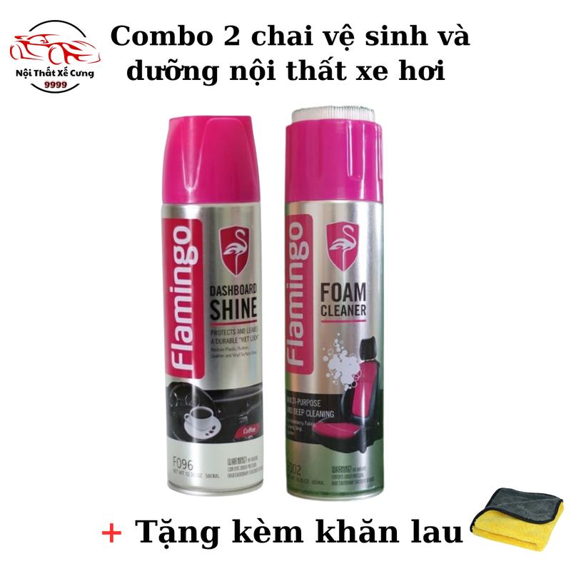 Combo 1 chai vệ sinh nội thất oto ghế da ô tô Flamingo F002 và 1 chai dưỡng ghế da mùi hoa quả