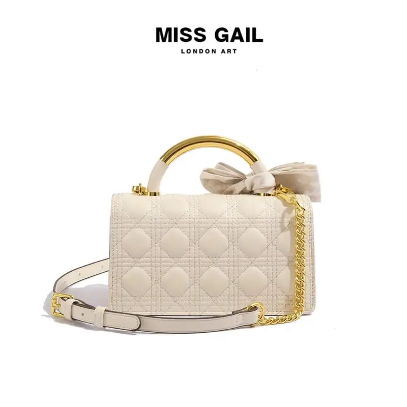 MG6992-1. Túi xách nữ MISS GAIL Store HongKong thiết kế ô trần trám kèm nơ sang trọng, thanh lịch. Đeo vai/ xách tay. Full box hãng.  Bag 2