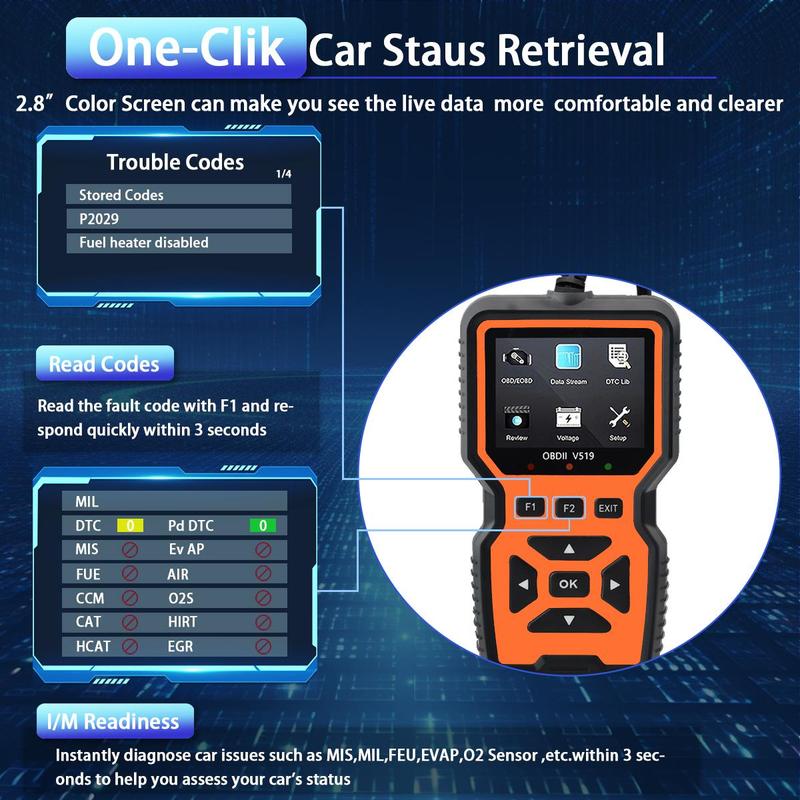 Car OBD2 Scanner Diagnostic Tool, Car Voltage Tester Engine Fault Code Scanner, Charging Tester Diagnostic Tool for OBDII-V519, Automotive, Vehicle, Men Gifts 3