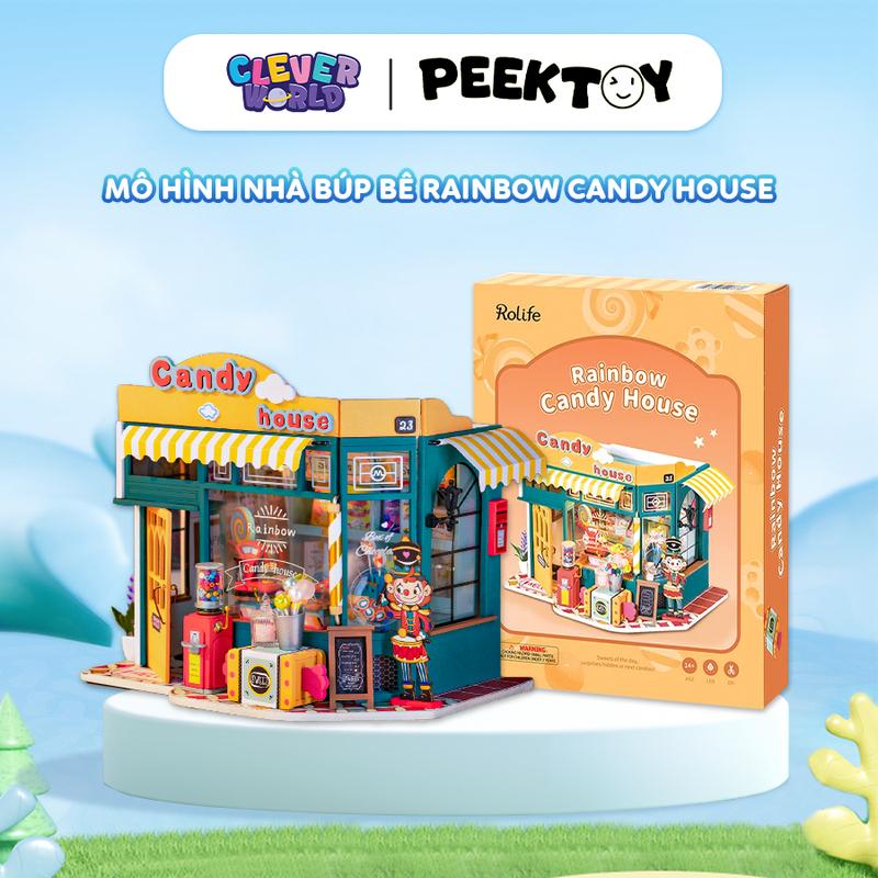 Mô Hình Nhà Búp Bê Tự Làm Bằng Gỗ DIY Robotime Rolife Rainbow Candy House DG158, Bộ Lắp Ráp Gỗ 3D Clever Box Đồ Chơi Toy miniature