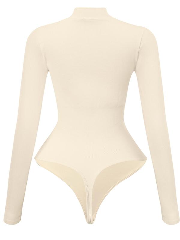 Women's Solid Ribbed Bodysuit, Casual Comfy High Stretch Zipper One-piece Sleepwear, Ladies Sleepwear for All Seasons 1