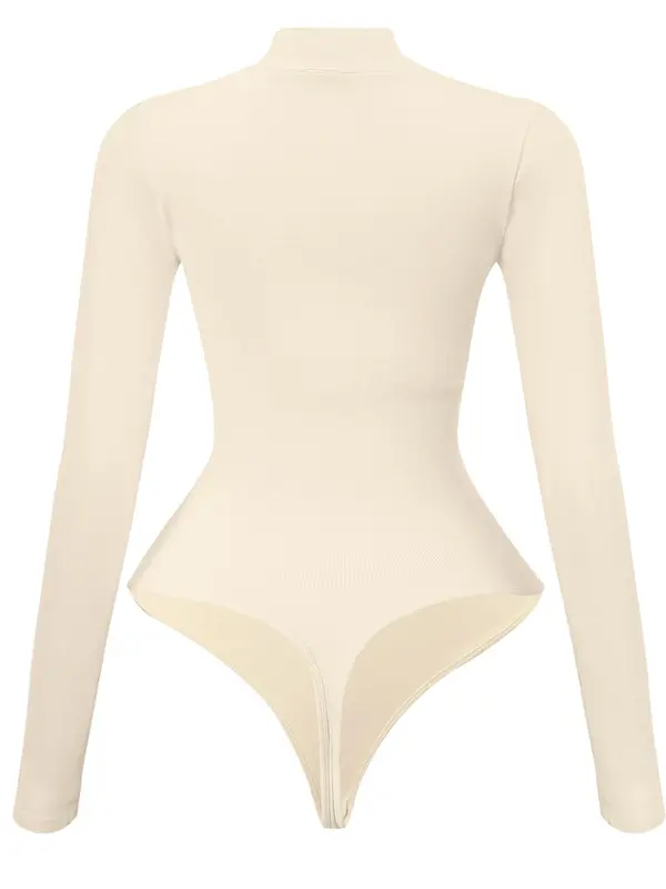 Women's Solid Ribbed Bodysuit, Casual Comfy High Stretch Zipper One-piece Sleepwear, Ladies Sleepwear for All Seasons 2