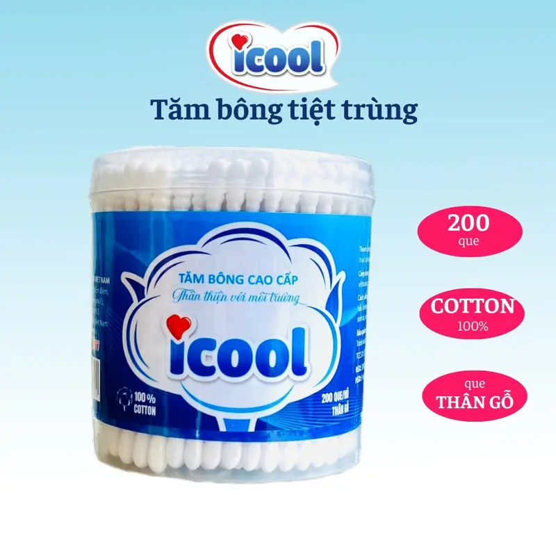 Tăm bông tiệt trùng ICOOL, cao cấp, thân thiện môi trường, chính hãng, người lớn, trẻ em. Cho Bé tămbông 1