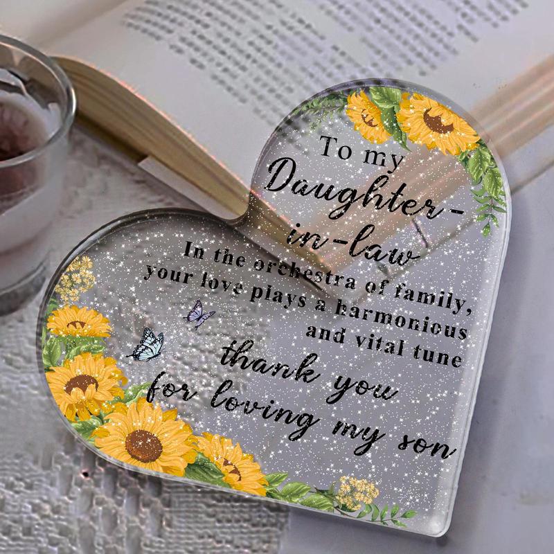 Product Introduction of Heart Shaped Acrylic Plaque, 1 Count Slogan Graphic Acrylic Ornament, Thank You Gift for Daughter-in-law 6