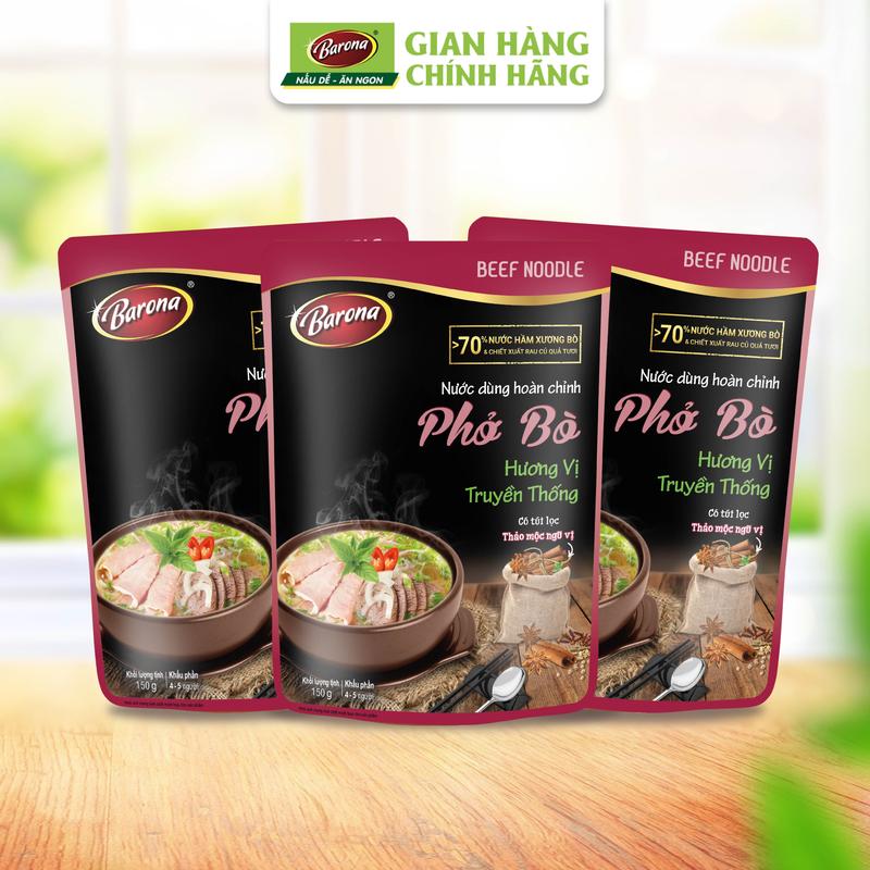 Combo 3 gói Nước dùng Phở Bò Barona 150g tươi ngon chuẩn vị không cần nêm nếm, Gia Vị nấu phở