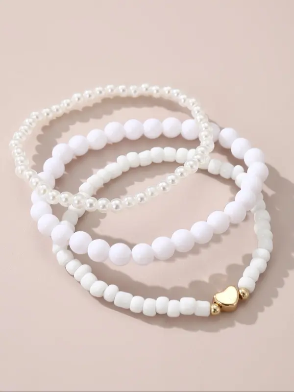 Cute Heart Charm Bracelet for Kids, Faux Pearl Decorated Beaded Bracelet, Fashionable Hand Jewelry for Girls, All-match Fashion Accessories for Daily Wear, Valentine's Day, Gift 4