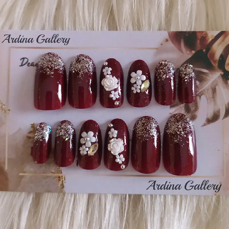 KUKU PALSU NAIL ART / KUKU PALSU MAROON/ FAKE NAIL FREE LEM TAHAN LAMA/KUKU PALSU PENGANTIN Nail Art Polish 4