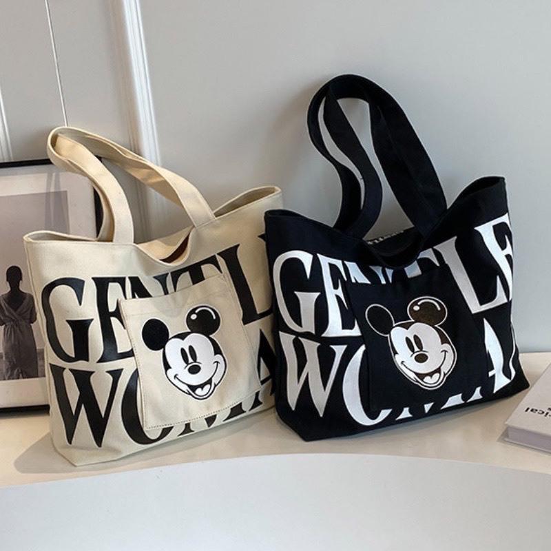 Túi tote vải canvas đi học đi chơi in hình Mickey dễ thương túi đeo vai thời trang đựng vừa a4 laptop Nữ