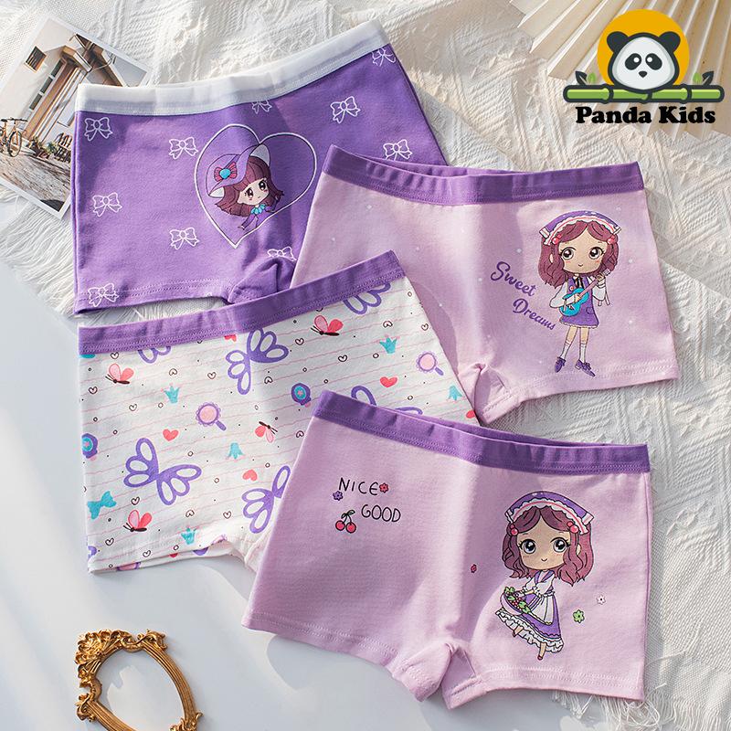 Combo 4 quần chíp đùi cho bé gái họa tiết bé gái cute, quần lót tam giác trẻ em cotton thoáng mát co giãn Vải Cotton Thun