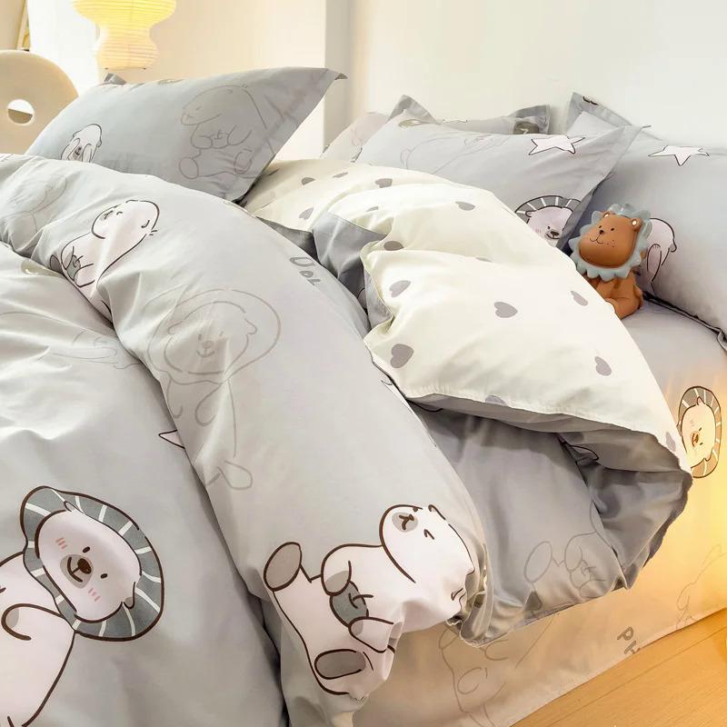 Product Introduction of EGW spring bedding set 3PCs cartoon Boys Girls bed linen Grey Lion pink bear pillowcase printed home linen for children kids 19