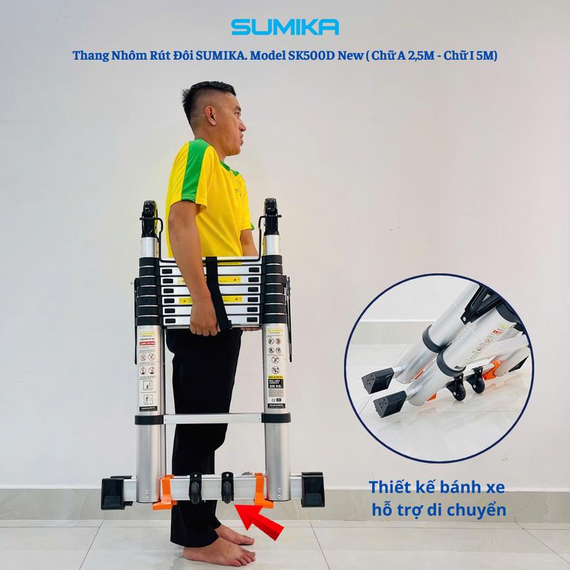 Thang nhôm rút đôi SUMIKA SK500D NEW, rút chữ A cao 2.5m, rút chữ I cao 5.0m, tải trọng 300kg 9